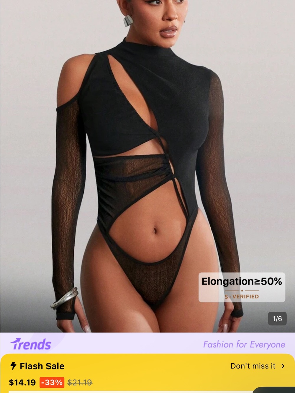 Black Cutout Mesh Long-Sleeve Women’s Top